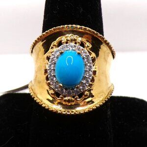 Sterling Silver Gold Finish Sleeping Beauty Turquoise Band Ring Size 8